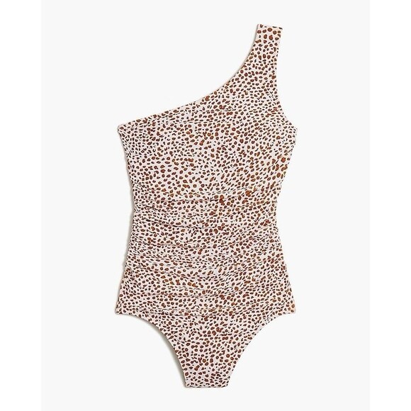 J. Crew Women's Swimsuit Size 2X One Shoulder Ruched Animal Print Cheetah EUC - Picture 1 of 7